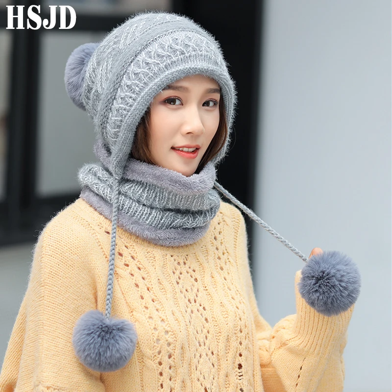 Зимняя женская обувь смешанных Цвет вязаная шапка и шарф комплект из 2 предметов
