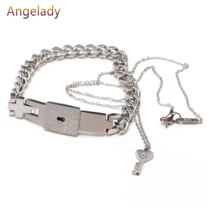 Пара титановая сталь замок браслет и ключ кулон ожерелье Любовь наборы подарок