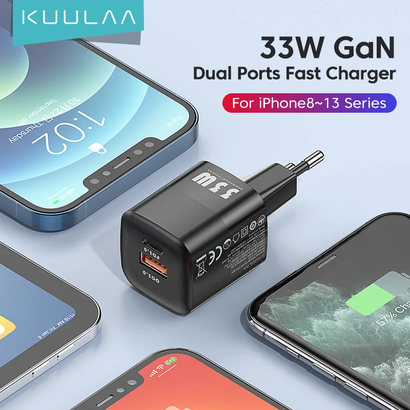 

KUULAA USB C Charger 33W GaN Type C PD Fast Charging For iPhone 13 12 11 Max Pro XS 8 Plus For iPad Air 4 iPad 2022 Mini