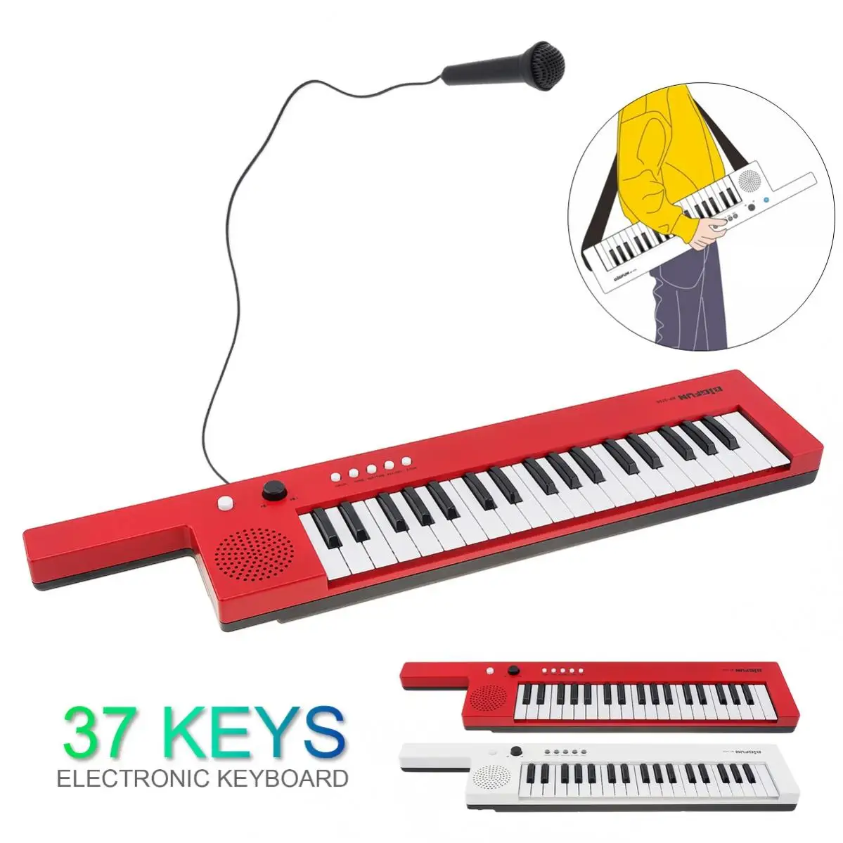 Teclas de Guitarra Piano com Cinta Recarregável Mini Eletrônica Órgão Chave Placa Crianças & Microfone Iluminação Musical Presente 37