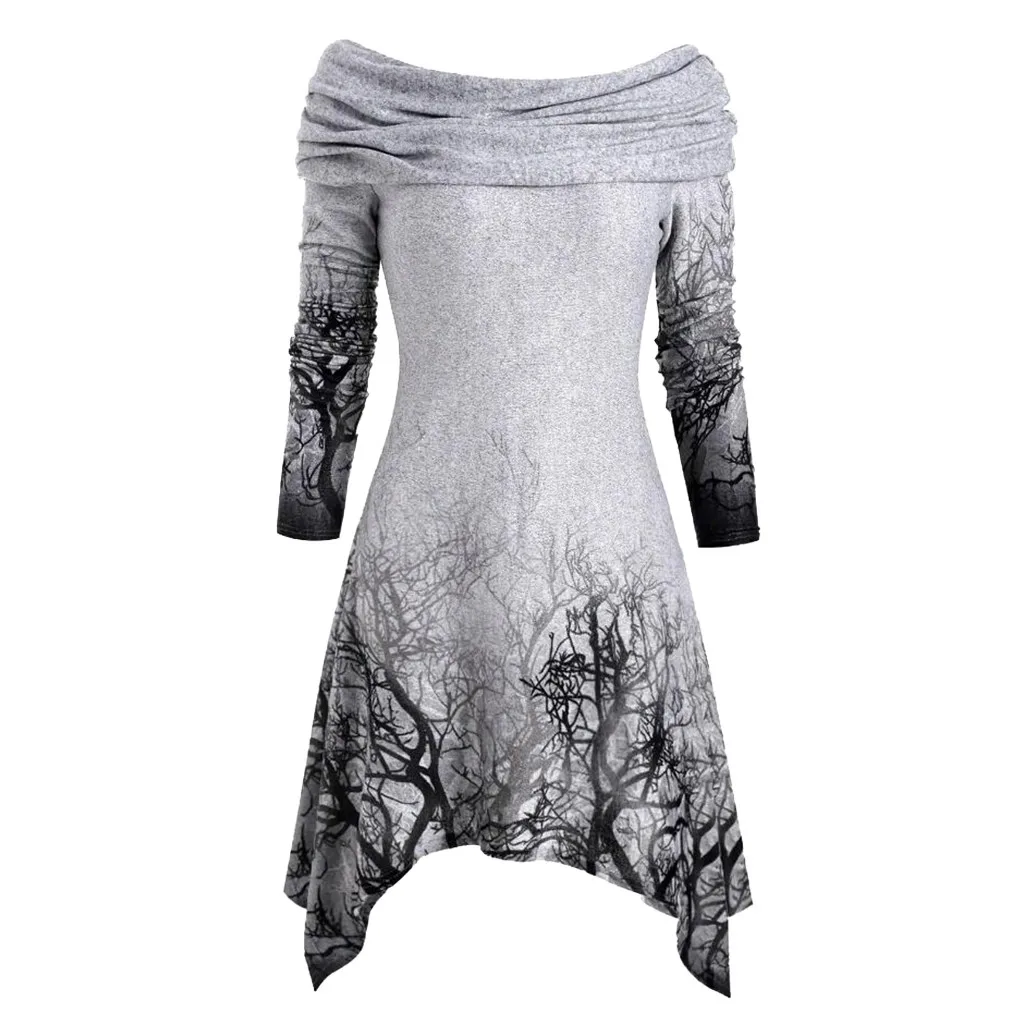 Halloween Women Cloak Tree Print Convertible Collar Asymmetrical Knitwear Top Ponchos And Capes Coats Ladies Outwear |