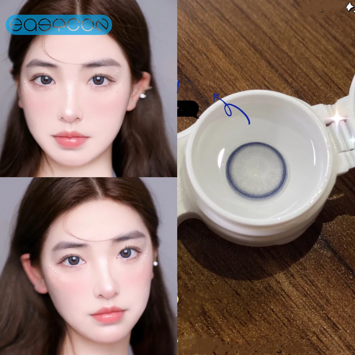 

Easycon Pear Blue Colored Contact Lenses soft for eyes small Beauty Pupil myopia prescription degree yearly natural new big