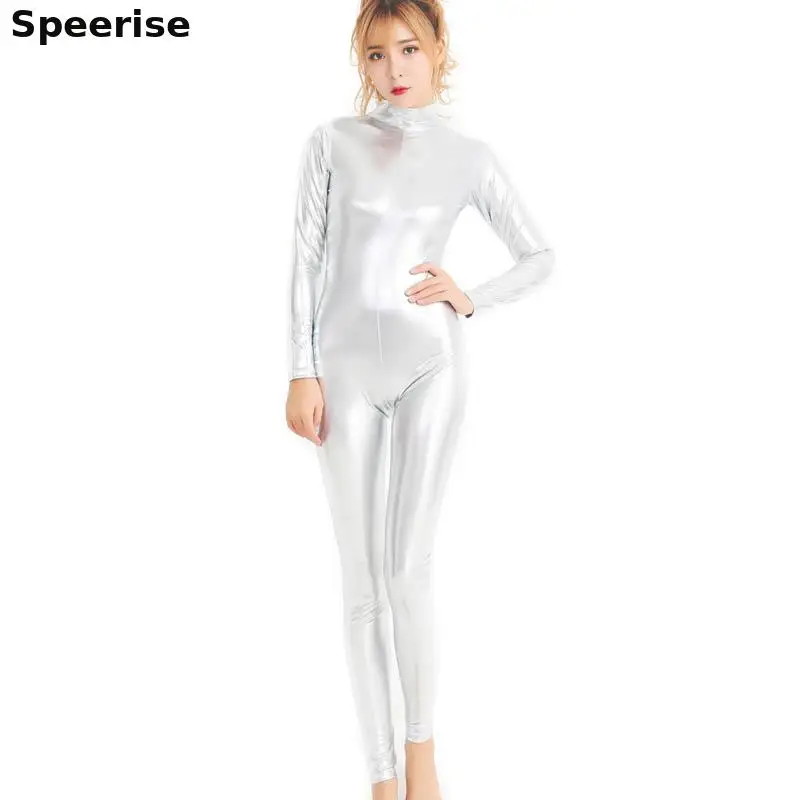 Женский Блестящий Комбинезон из спандекса металлизированная лайкра боди