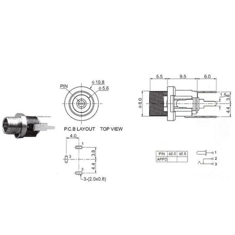 

5.5 x 2.1mm DC female Power Charging Port Jack Panel Mount Terminal 3 Pin 5.5 2.1mm Socket Electrical DC Jack Connector U26