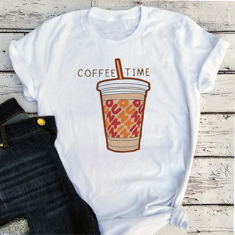 

Coffee Cartoon T Shirt 2021 Women Fashion Clothing Casual Summer 2021 Tshirt Plus Size New Summer O-Neck Clothes XL