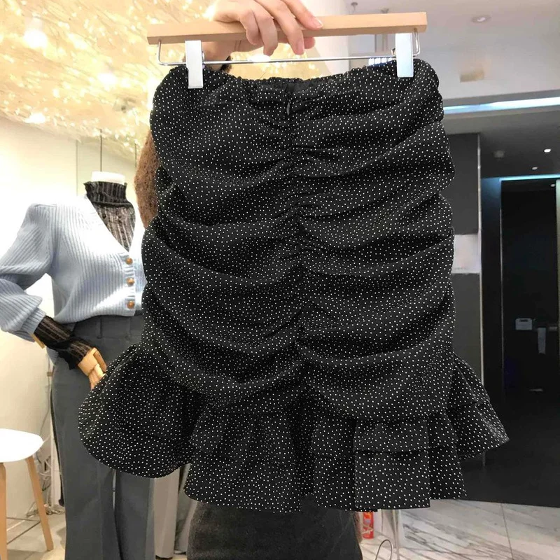 

Summer Sweet Ruffles Designed Mini Skirt Woman Elegant High Waist Dot Jupe Feminino 2021 New Fresh All Match Mujer Faldas