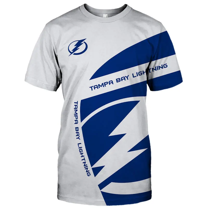 

Summer Casual Tops Tampa Bay Men's Fashion White Blue Stitching Fun Graffiti Letter Print Lightning T-shirts