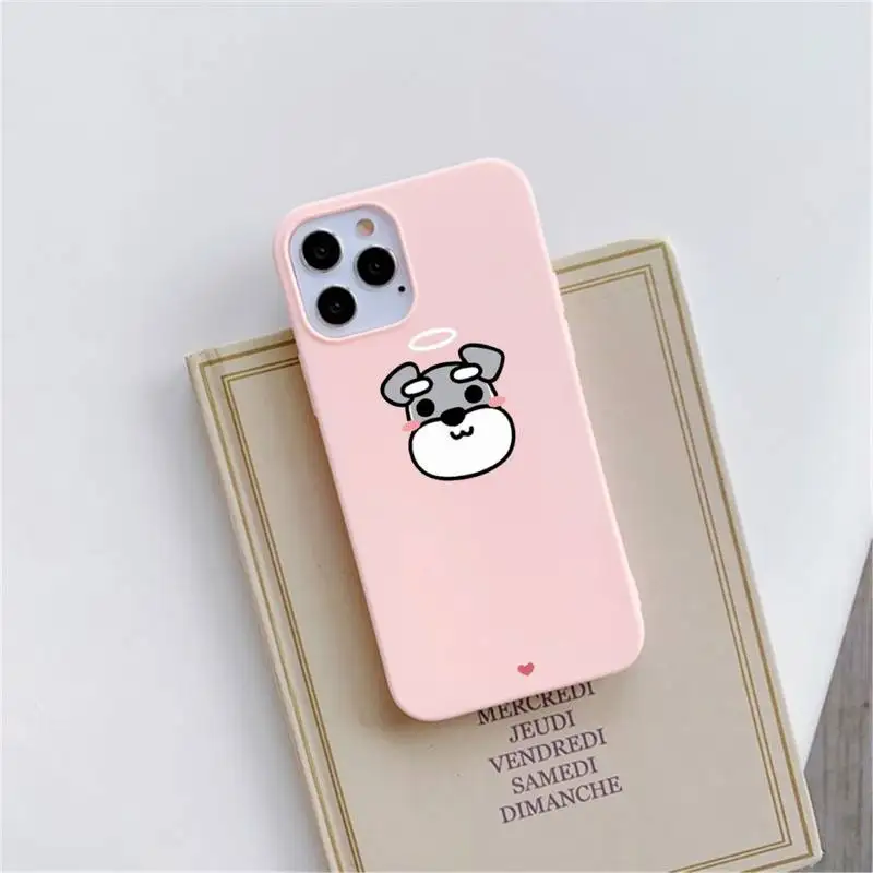 

Cartoon schnauzer dog Phone Case Pink Candy Color for iPhone 11 12 mini pro XS MAX 8 7 6 6S Plus X SE 2020 XR