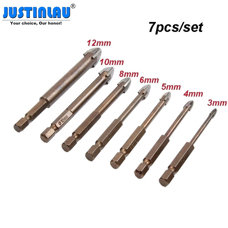 

7Pcs/set Tungsten Carbide Glass Drill Bit Set Alloy Carbide Point with 4 Cutting Edges Tile & Glass Cross Spear Head Drill Bits