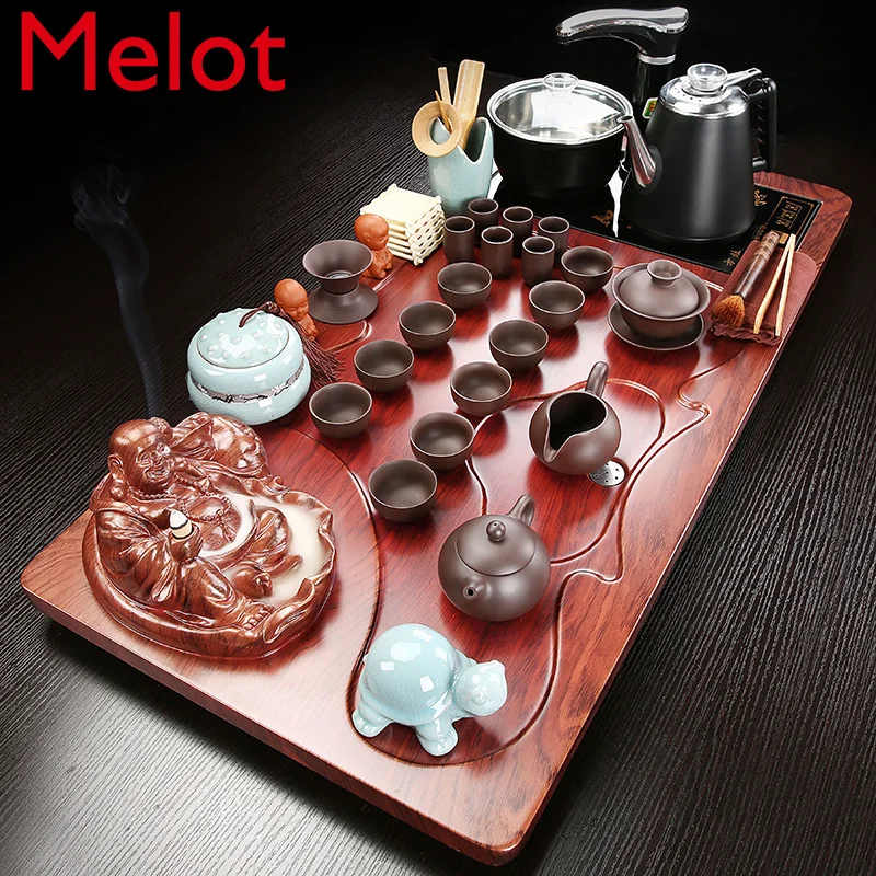 

Tea Set Household Integrated Kung Fu Tea Tray Simple Automatic Ceramic Cup Tea Making Ceremony Purple Sand