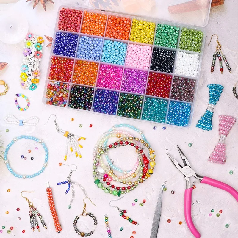 

12000 Pcs Glass Seed Beads Small Craft Beads for DIY Bracelet Necklaces Crafting Jewelry Making Supplies