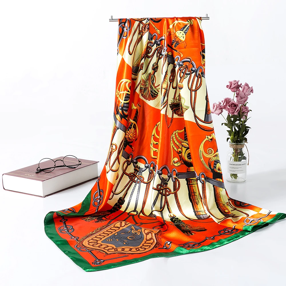 Women Satin Silk Square Hair Wrapping Scarfs Travel Scarf for Woman Retro Style Printed Shawl Echarpe Fourlard AA10137 | Аксессуары для