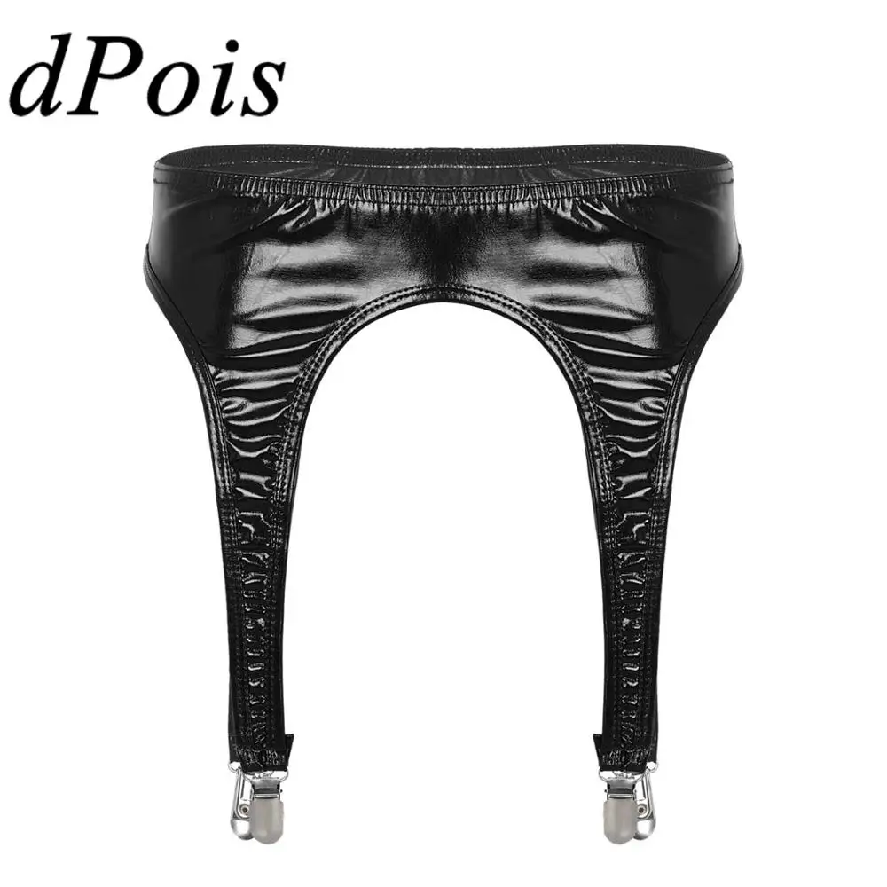 

Womens Shiny Metallic Garter Belt with Four Metal Duck-Mouth Clips Suspender for Holding Thigh High Stockings Sexy Women Garters