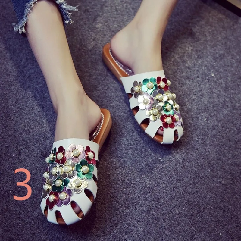WUYAZQI Summer new  fashion pearl hollow flower  flat bottom sandals and slippers female Baotou  tide wholesale women's shoes