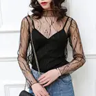 Женские топы 2021, прозрачная нижняя рубашка, Женская Корейская версия, внутренняя черная Маленькая Сексуальная сетчатая кофта, пуловер с длинными рукавами