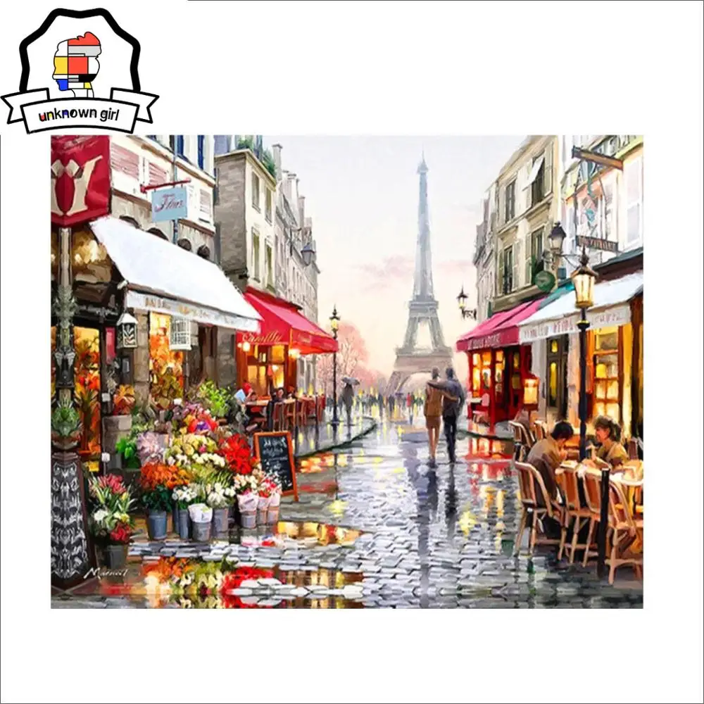 Неизвестная девушка живопись по номерам Акриловая Краска Париж улица пейзаж DIY