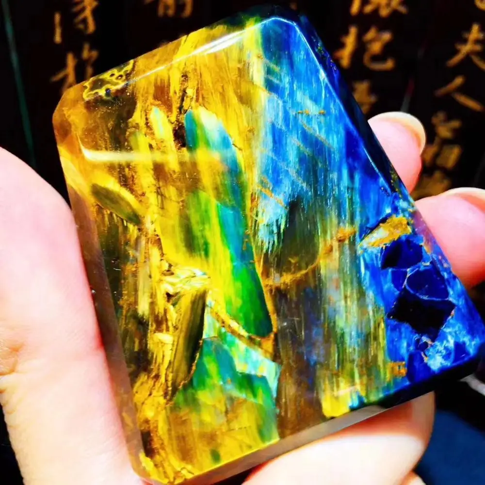 Сертификат натуральный синий желтый питерсит для женщин и мужчин Chatoyant кулон 48 8*44