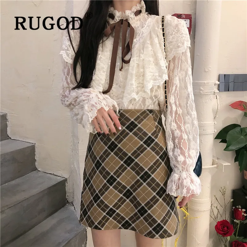 RUGOD Весенняя элегантная кружевная блузка женские блузки с длинным рукавом