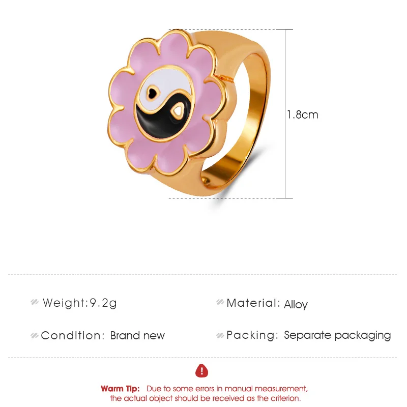 

INS Fashion Heart Flower Gossip Rings for Women Vintage Simple Multicolor Metal Tai Chi Ring Temperament Finger Jewelry Gifts