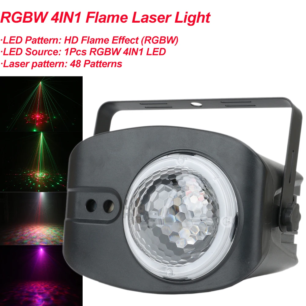 

48 Patterns RGBW 4IN1 Stage Lights Voice Control Music LED DJ Disco Light Party Show Flame Laser Projector Lights Effect Lamp