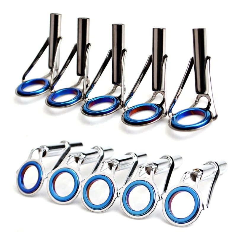 

5 Pcs Fishing Rod Guide Tip Strong Line Repair Set Kit DIY Rings High Stainless Steel Frame Stainless Steel Frame Y4UB
