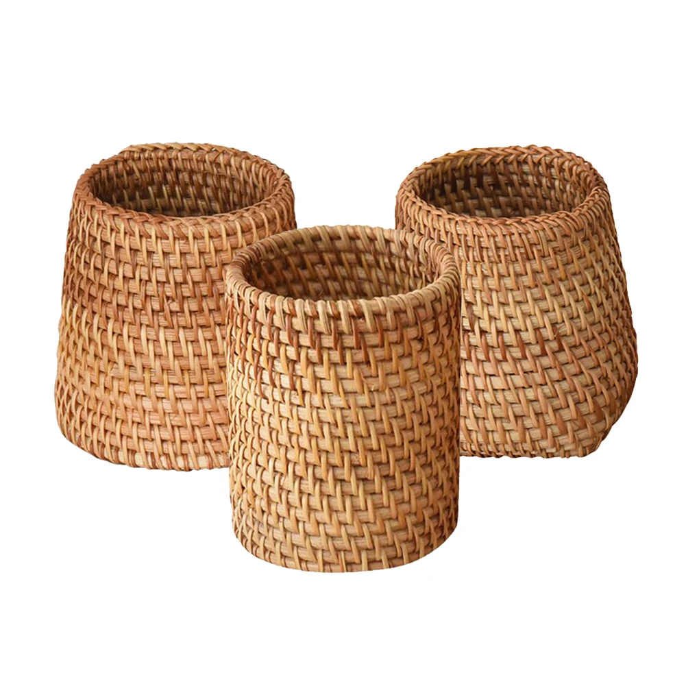 

Handwoven Rattan Chopsticks Tube Shovel Spoons Bucket Dinner Knives Forks Tableware Storage Box Home Storage Baskets Organizer