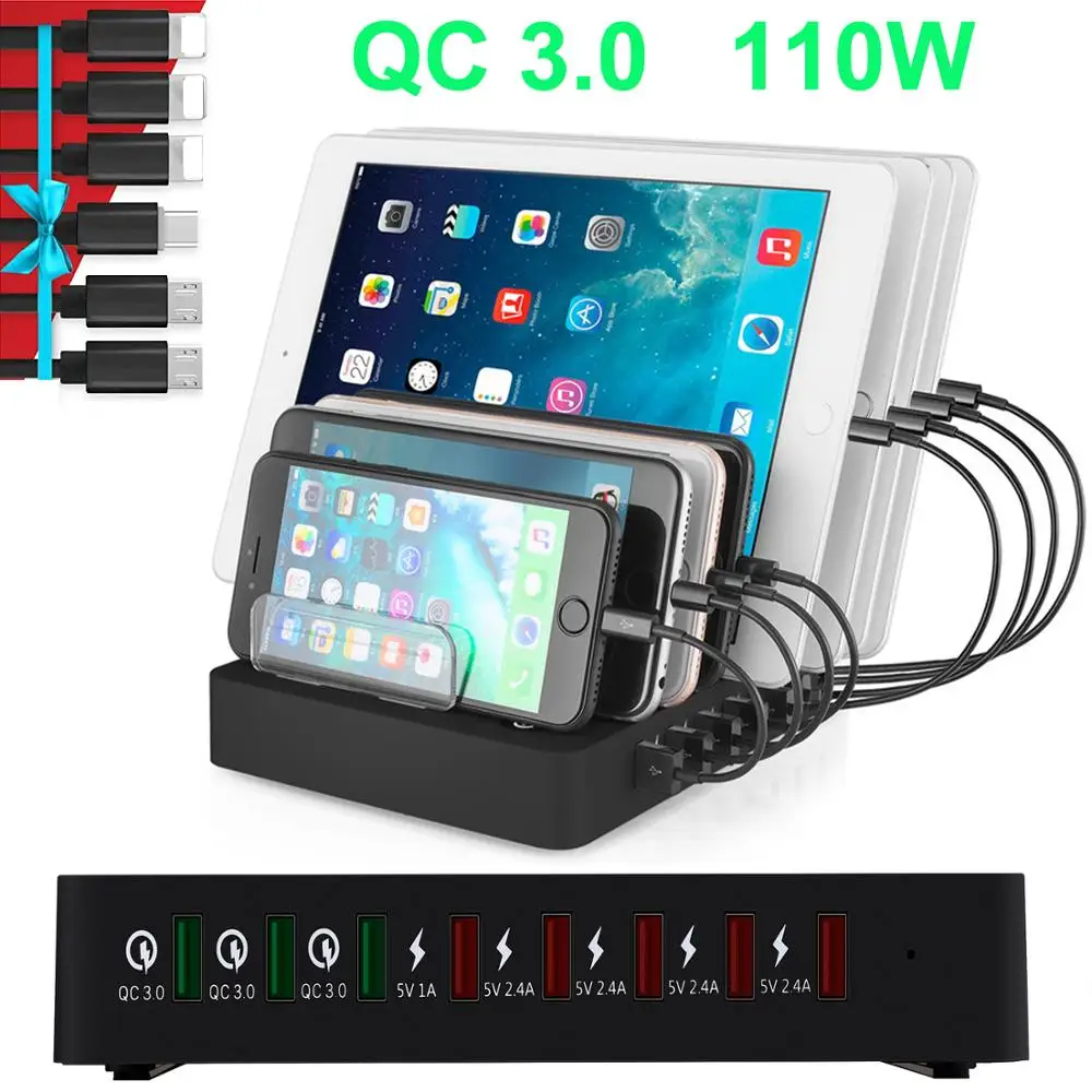 Быстрое зарядное устройство с 8 USB-портами QC 3 0 для Iphone 8X11 Pro MAX Samsung S10 iPad док-станция