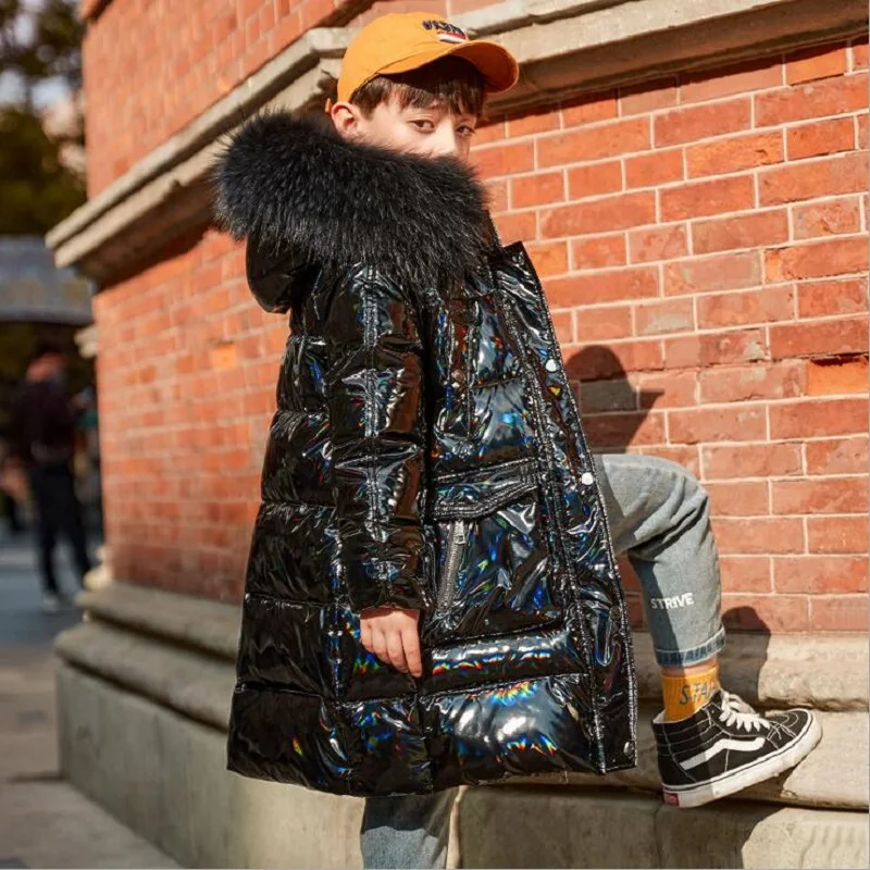 

-30Degrees Winter 5-12Years Children's Down Jacket Boys Long Foreign Style Wash Free Thickened Hooded Down Coat For Boys Clothes