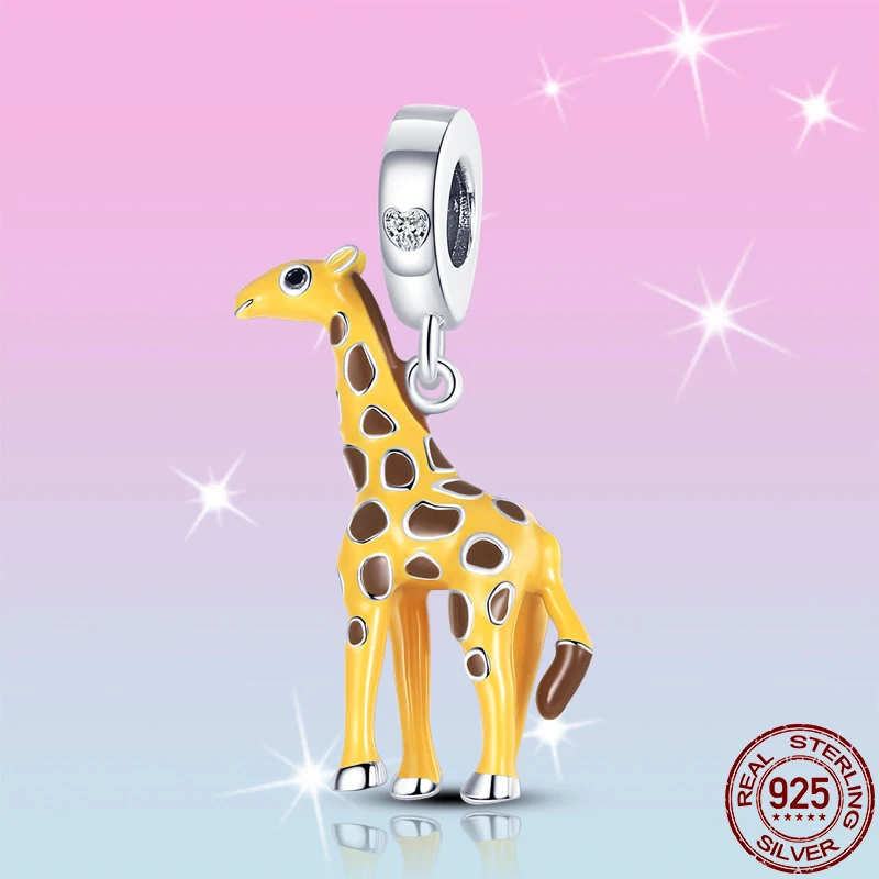 

HOT SALE 100% Sterling Silver 925 Yellow Spotted Giraffe Charms Beads Fit Original Pandora Bracelet For Women Jewelry Gift