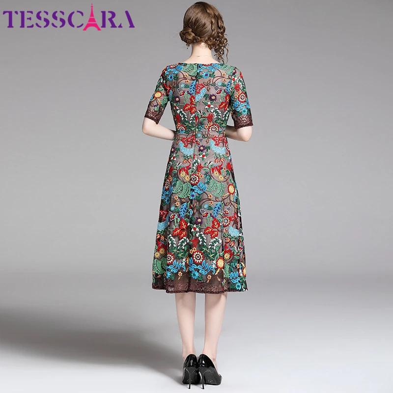 Женское летнее роскошное Сетчатое платье TESSCARA с вышивкой женское праздвечерние