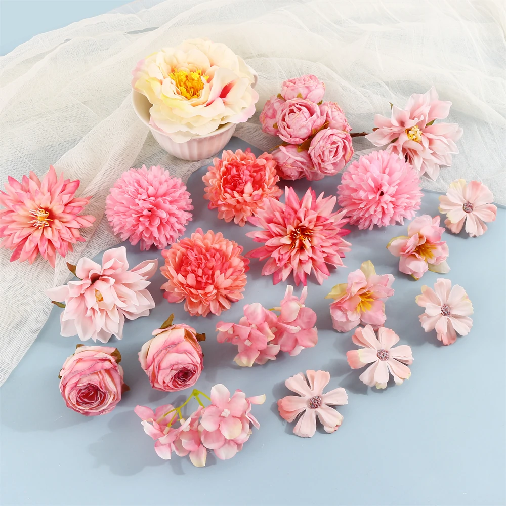 

European Artificial Flowers Head For Home Decor Wedding Flower Wall Christmas Decoration DIY Hair Accessories Corsage Craft Kit