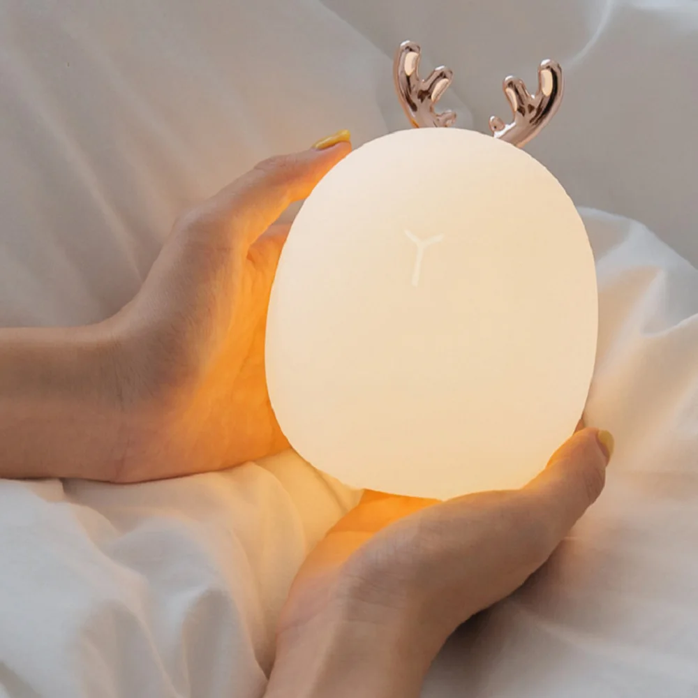 Светодиодный ночсветильник с оленем и кроликом силиконовый мультяшный
