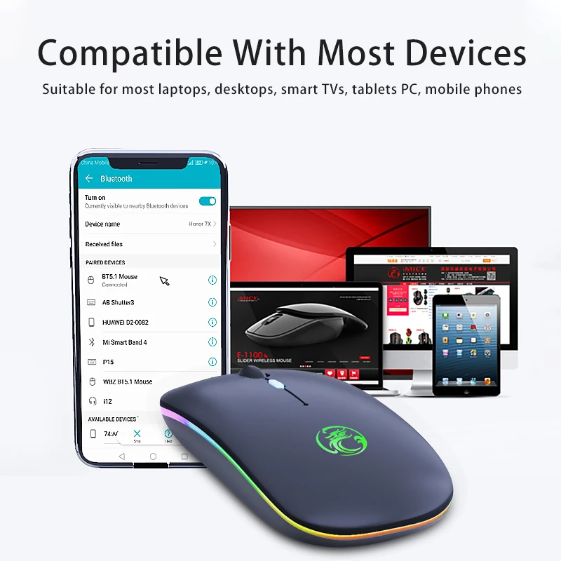 

Wireless Mouse Bluetooth RGB Rechargeable Mouse Wireless Computer Silent Mause LED Backlit Ergonomic Mouse For xiaomi Laptop PC