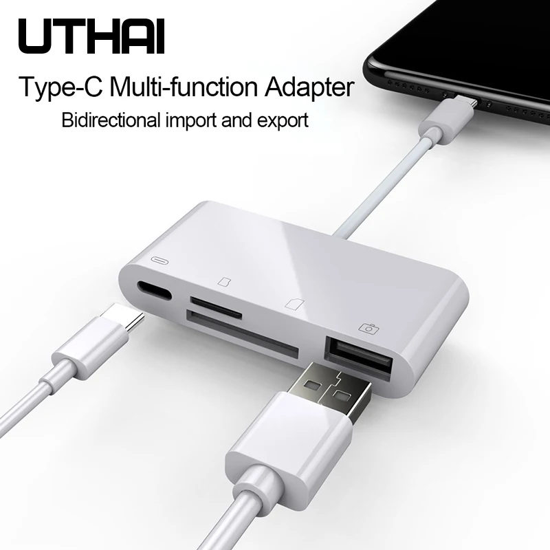 Мультиадаптер UTHAI C05 Type-C для зарядки PD USB-разъем устройство чтения карт SD TF CF Macbook