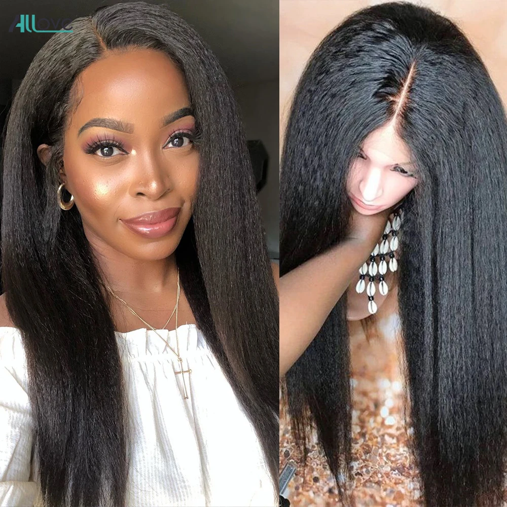 

Allove Kinky Straight Wig 4X4 5X5 Lace Closure Wig Yaki Human Hair Wigs Pre Plucked Remy Brazilian Transparent Lace Front Wig