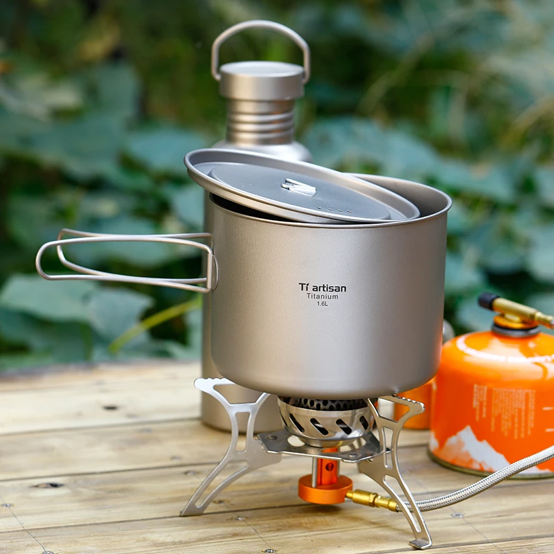 Титановая чашка Tiartisan 1600 мл сверхлегкая портативная с крышкой и складной ручкой