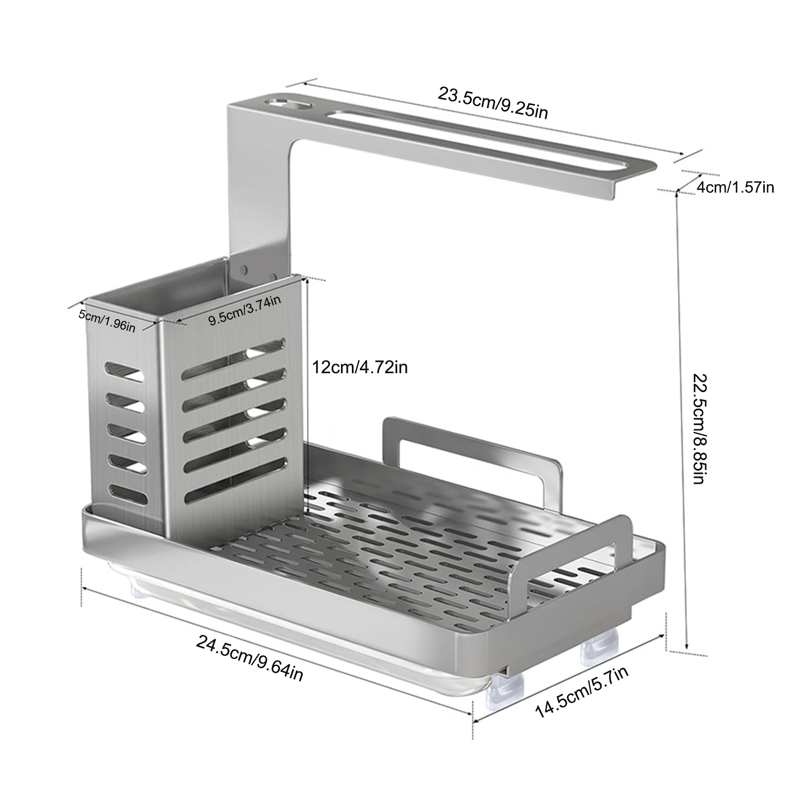 

Simple Kitchen Sink Caddy Organizer Stainless Steel Sponge Soap Brush Holder With Drain Pan Premium Kitchen Drying Rack