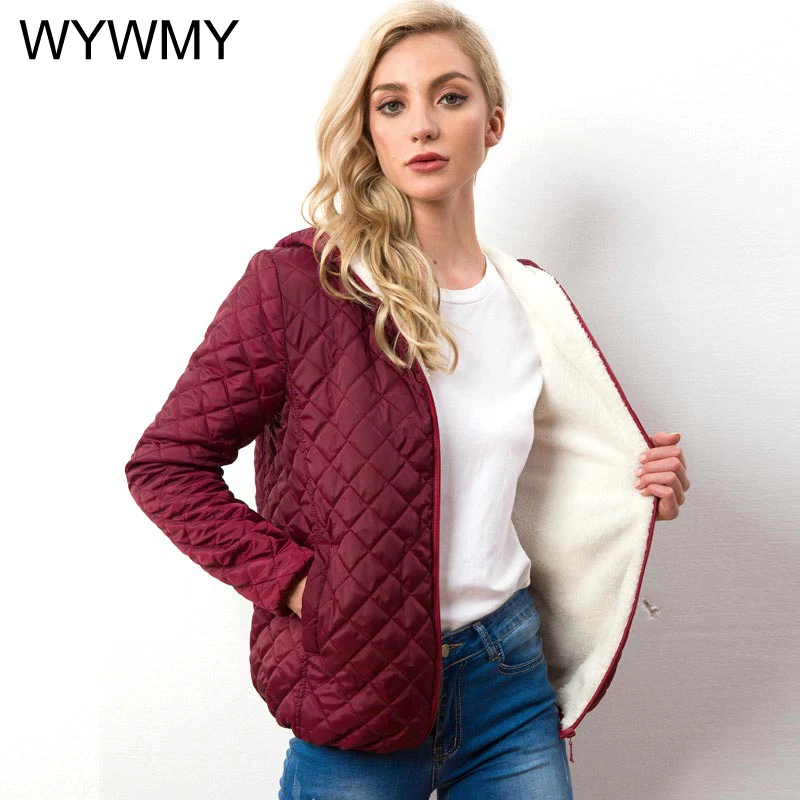 

WYWMY Autumn Winter Warm Velvet Lamb Parka Women Hooded Jackets and Coats Casual Basic Fashion Solid Light Soft Famale Outerwear