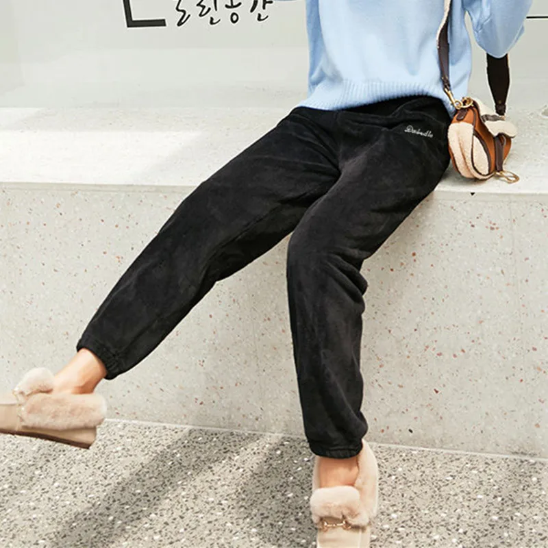 

Sport Style Warm Pant Women Autumn Winter Coral Fleece Pajama Pants Velvet Flannel Lazy Loose Sleepwear Home Trousers 90 Kg Wear