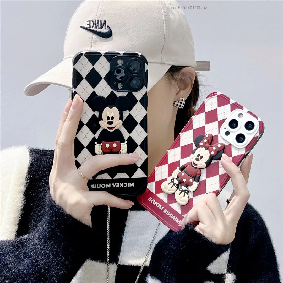 Enlarge Disney Kawaii Cartoon Luxury Mickey Soft Phone Case For iPhone 13 12 11 Pro Max Case X XR XS Max Protective Y2k Women Couples Za