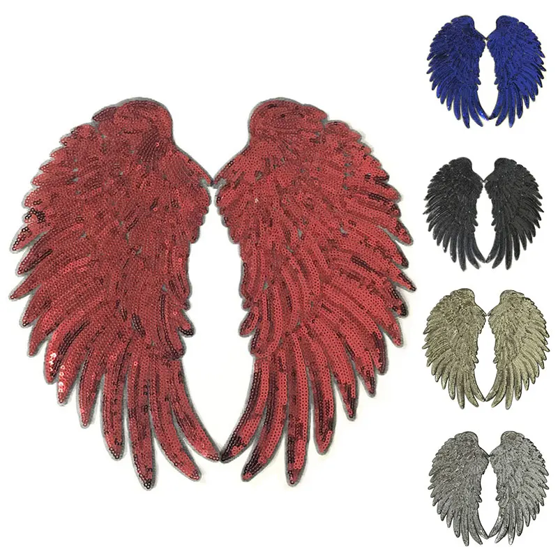 

1 Pair DIY Wing Patches Embroidery Sequined Patch Sew Iron On Clothes Patch 3D Feather Applique DIY Stickers Wedding Wholesale