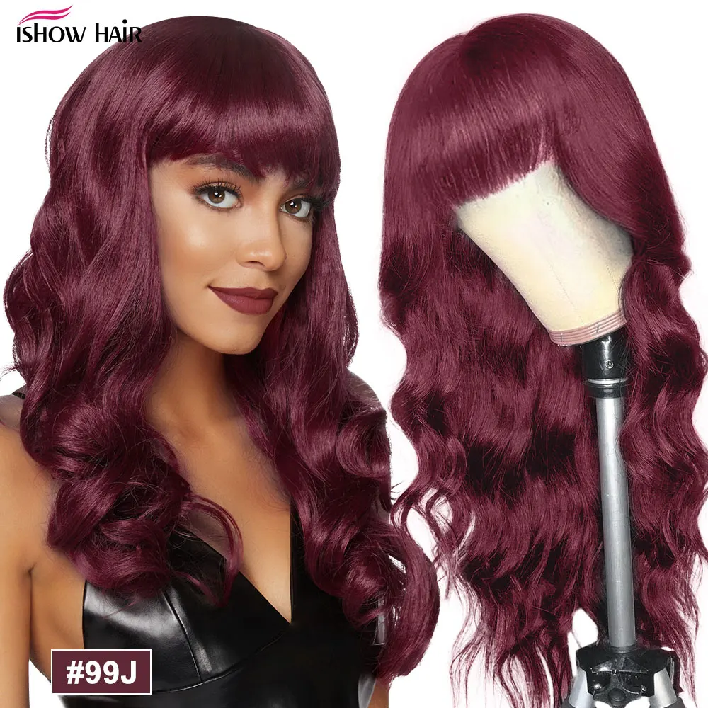 Ishow парик с бахромой человеческие волосы цветные парики челкой машина сделал