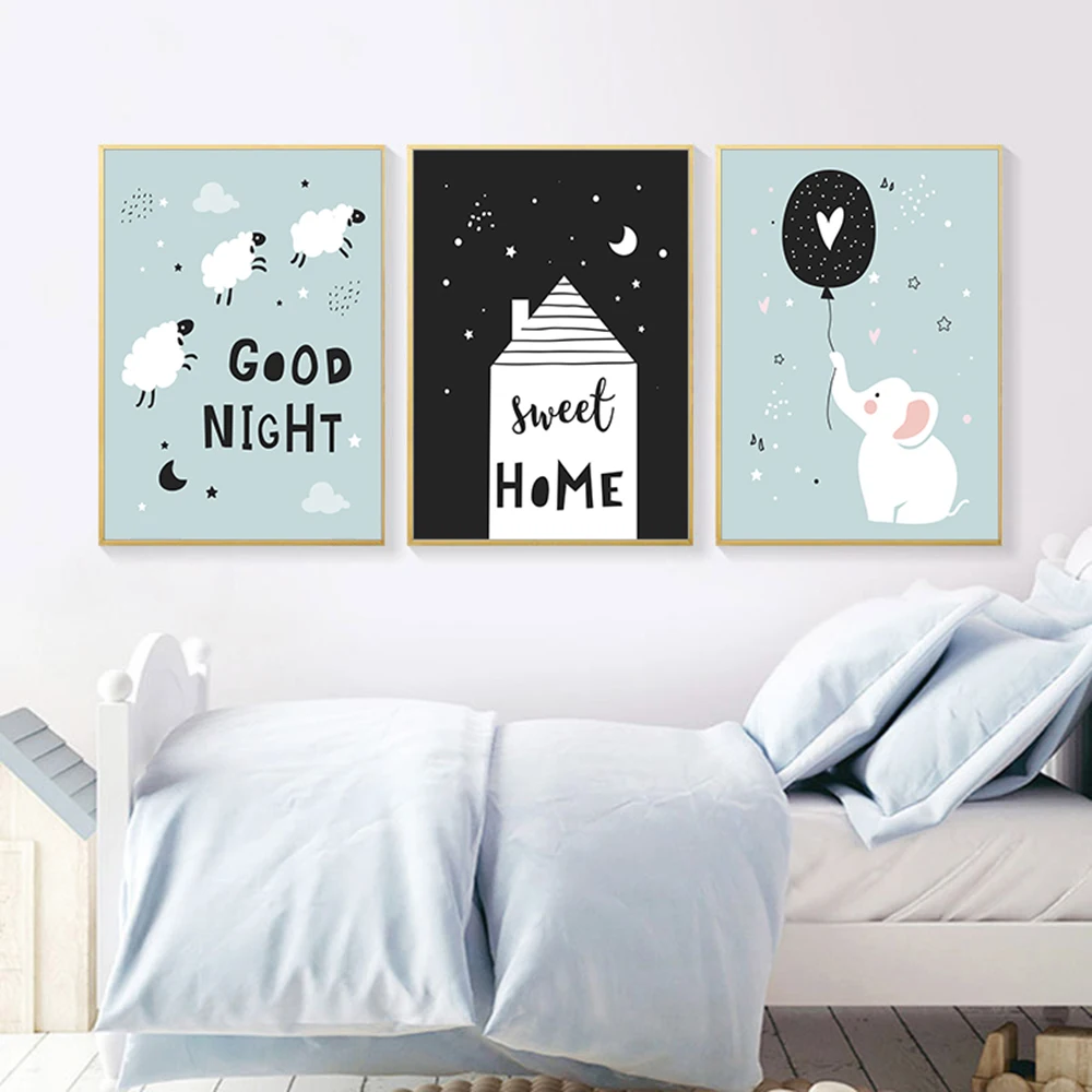 С изображением слона льва Ягненок Алфавит Детская Wall Art Холст Картина печатный