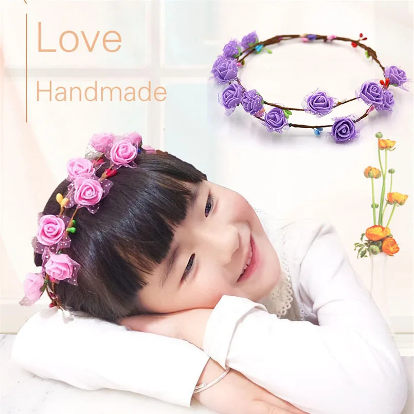 2 шт. розовый и фиолетовый DIY гирлянда головной убор детский сад принцесса цветок