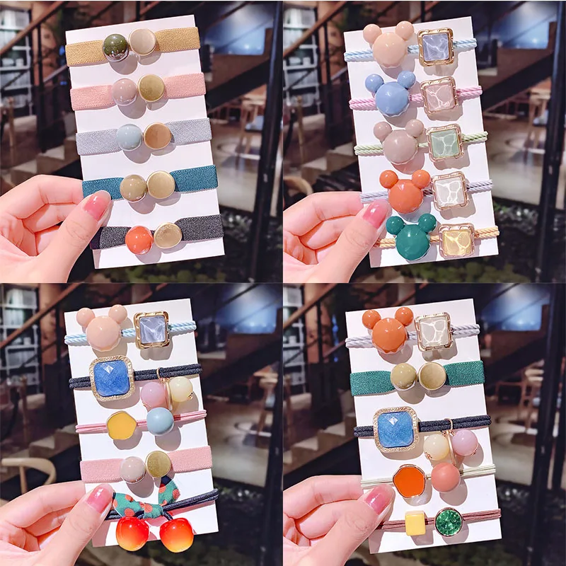 

1 комплект, новинка, яркие геометрические эластичные милые резинки для волос для девочек, женские милые резинки с рисунком конского хвоста, ...