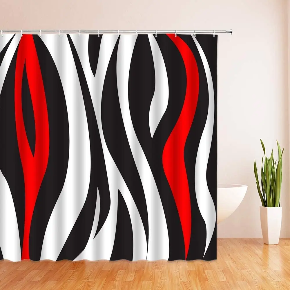 

Занавеска для душа с леопардовым принтом и полосками зебры, креативная художественная тканевая штора с абстрактным геометрическим рисунко...