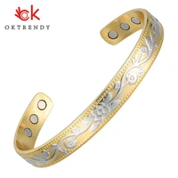 oktrendy gold color pure copper bracelet magnet therapy bangle with flower carving charm bracelets bangles for women jewelry