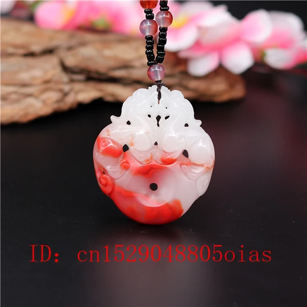 Натуральный красный белый китайский Нефритовый дракон кулон ожерелье Pixiu Charm Jadeite