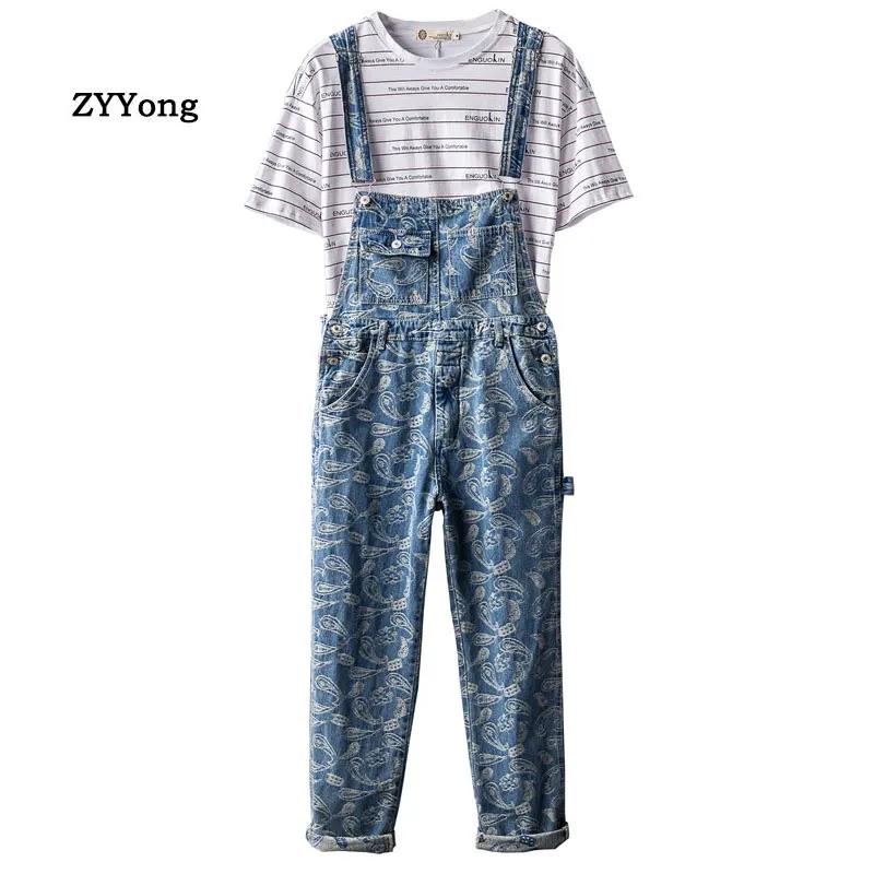 Мужские комбинезоны на лямках прямые джинсы с принтом свободные большие размеры