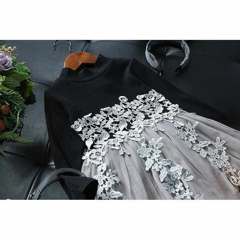 Детское трикотажное платье-свитер для девочек вечерние кружевные платья